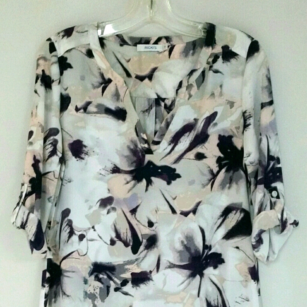 Ricki's Floral Long Blouse Purple Nude White